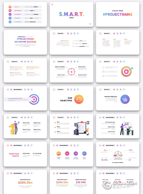 100页国外高端彩色渐变PPT数据图形模板黑白两种底色 - 顶尖PPT