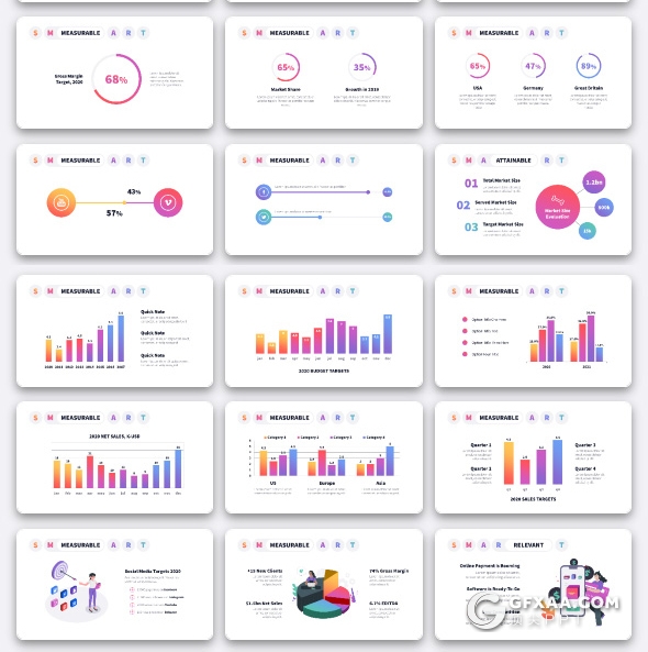 100页国外高端彩色渐变PPT数据图形模板黑白两种底色 - 顶尖PPT