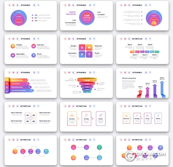 100页国外高端彩色渐变PPT数据图形模板黑白两种底色 - 顶尖PPT