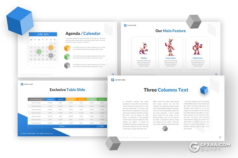 创意方块科技人工智能主题SWOT分析PPT模板 - 顶尖PPT