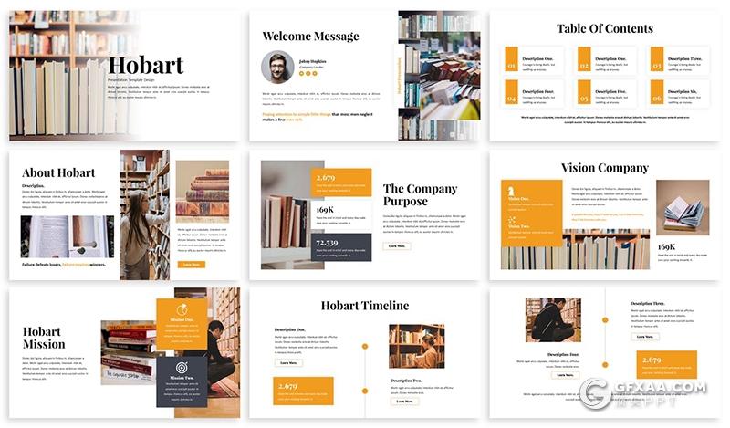 30页橙色大学图书馆介绍宣传PPT模板 - 顶尖PPT