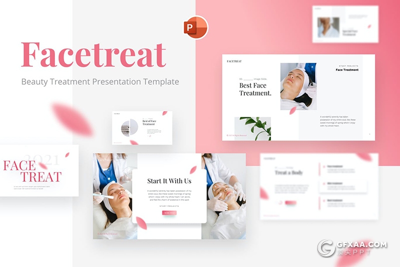 粉红色女性美容花化妆主题PPT模板 - 顶尖PPT