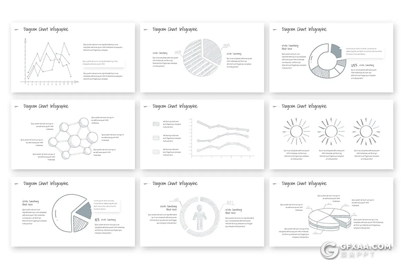 31页创意铅笔手绘涂鸦数据图形图表PPT模板 - 顶尖PPT