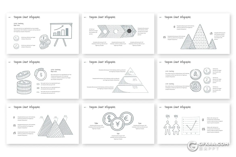 31页创意铅笔手绘涂鸦数据图形图表PPT模板 - 顶尖PPT