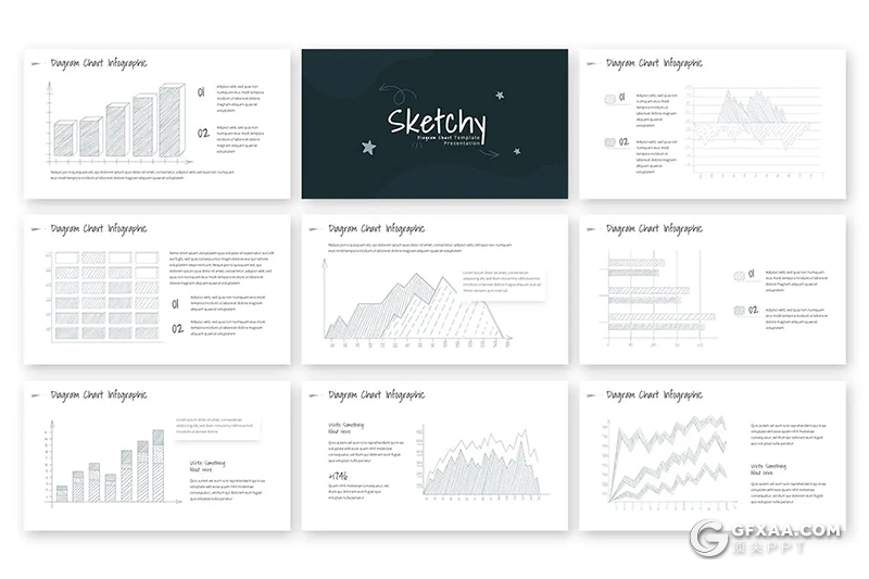 31页创意铅笔手绘涂鸦数据图形图表PPT模板 - 顶尖PPT