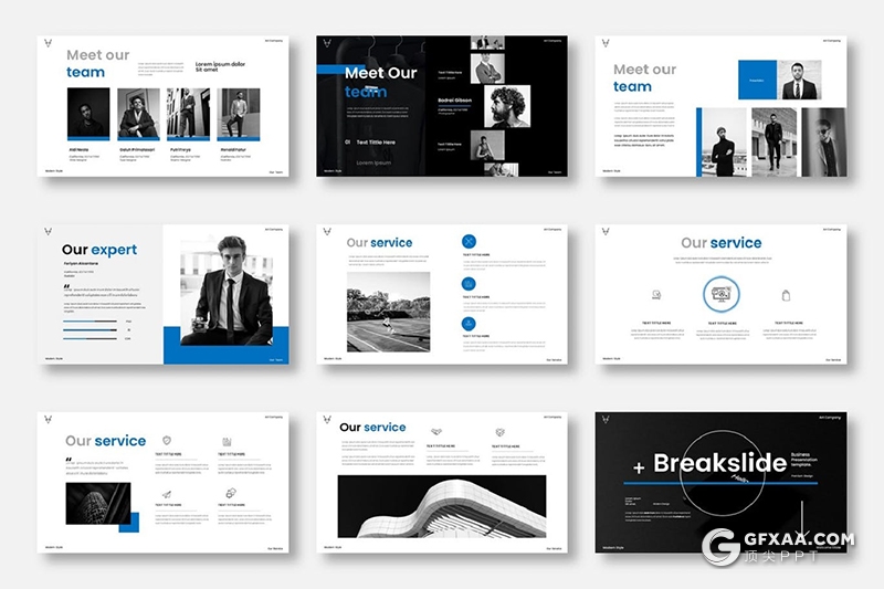 39页公司简介投资业务展示产品展示蓝色国外PPT模板 - 顶尖PPT