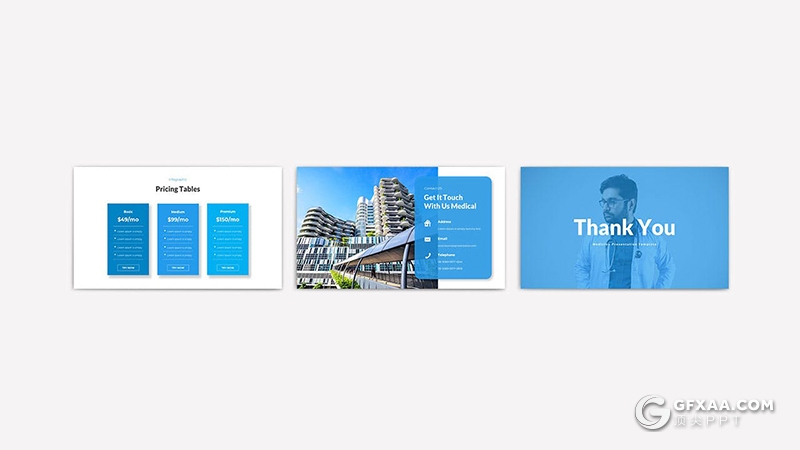 30页蓝色医学研究医院简介医疗机构通用国外PPT模板 - 顶尖PPT