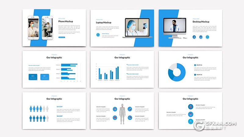 30页蓝色医学研究医院简介医疗机构通用国外PPT模板 - 顶尖PPT