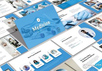 30页蓝色医学研究医院简介医疗机构通用国外PPT模板 - 顶尖PPT