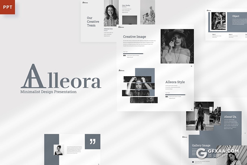 30页灰色简约风格模特摄影写真PPT模板 - 顶尖PPT
