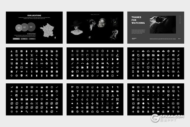 42页国外黑色简约产品展示商业简报PPT模板 - 顶尖PPT