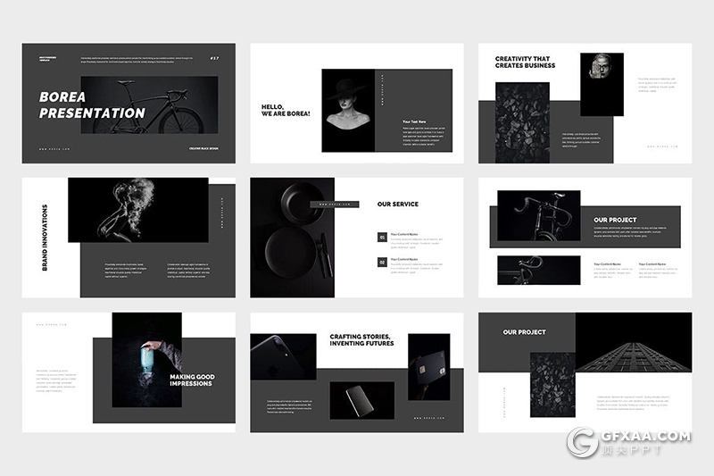 42页国外黑色简约产品展示商业简报PPT模板 - 顶尖PPT