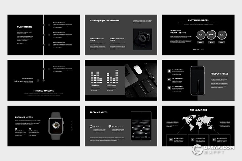 42页国外黑色简约产品展示商业简报PPT模板 - 顶尖PPT