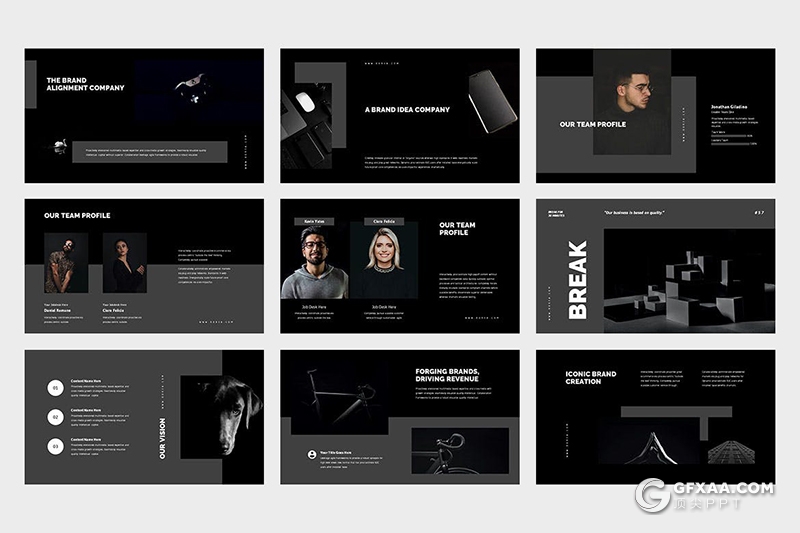 42页国外黑色简约产品展示商业简报PPT模板 - 顶尖PPT