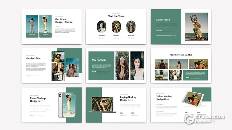 30页绿色极简文艺模特服装摄影展示PPT模板 - 顶尖PPT