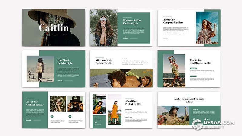 30页绿色极简文艺模特服装摄影展示PPT模板 - 顶尖PPT