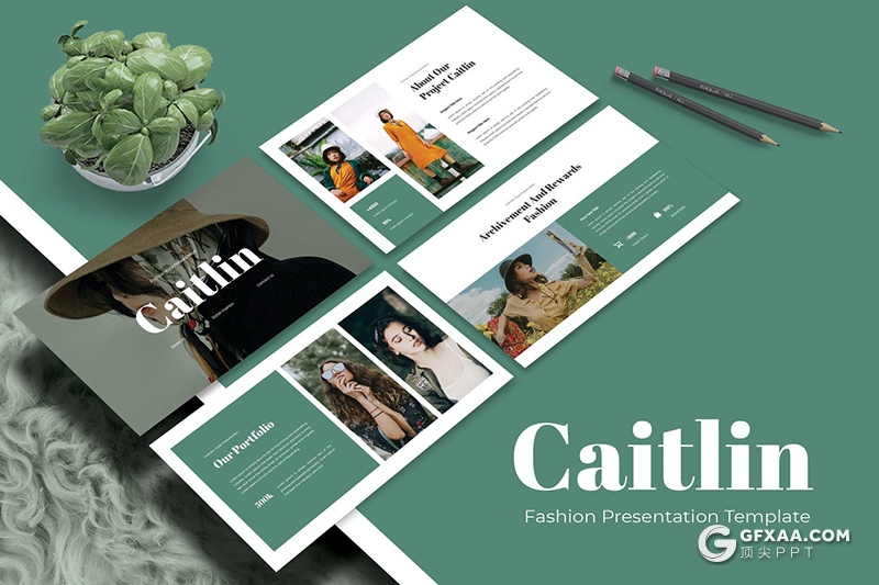 30页绿色极简文艺模特服装摄影展示PPT模板 - 顶尖PPT
