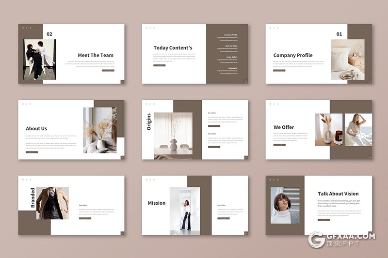 30页极简文艺唯美模特写真摄影服装展示PPT模板 - 顶尖PPT