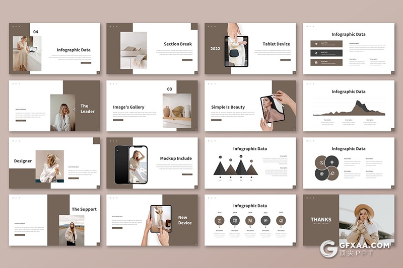 30页极简文艺唯美模特写真摄影服装展示PPT模板 - 顶尖PPT