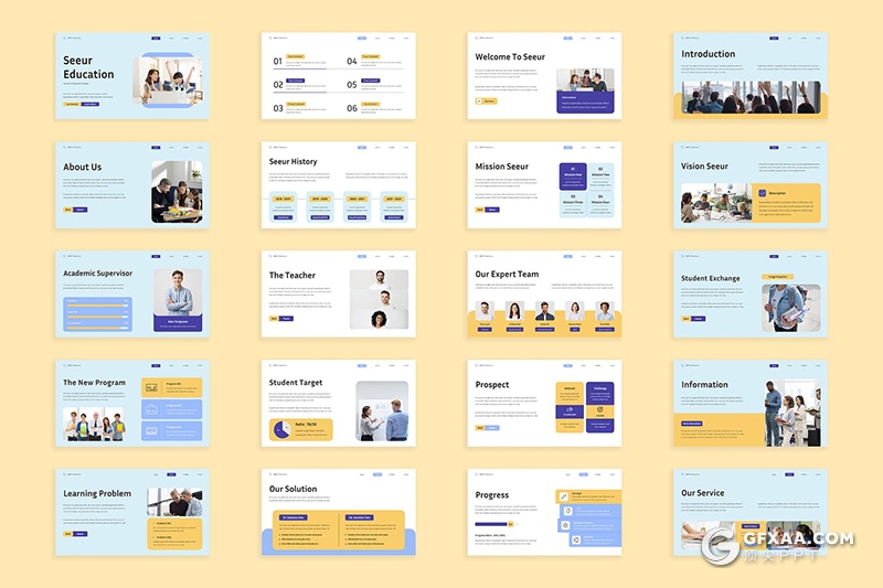 30页黄紫色教育培训机构师资力量展示介绍PPT模板 - 顶尖PPT