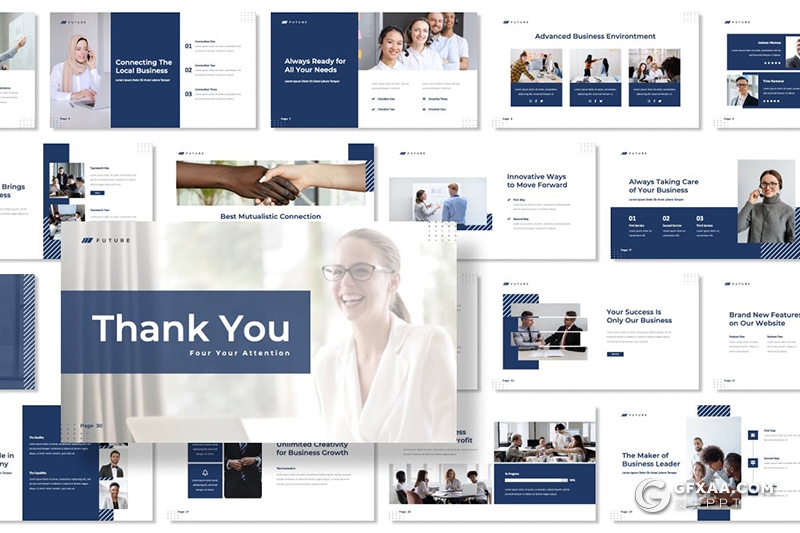 30页蓝色商业公司介绍商业提案国外通用PPT模板 - 顶尖PPT