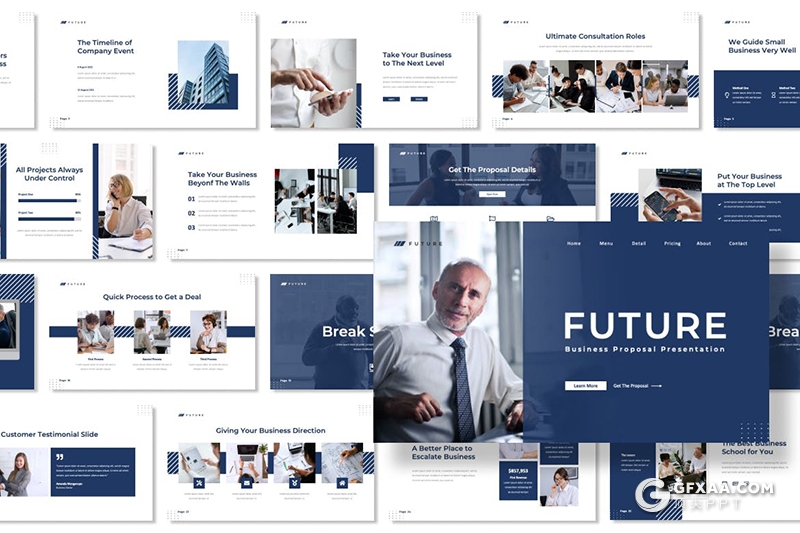 30页蓝色商业公司介绍商业提案国外通用PPT模板 - 顶尖PPT