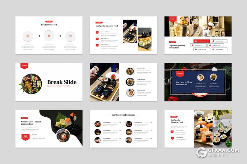 30页简约风格日式料理日本餐饮美食展示PPT模板 - 顶尖PPT