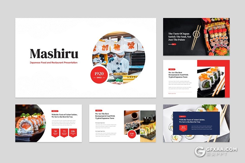 30页简约风格日式料理日本餐饮美食展示PPT模板 - 顶尖PPT