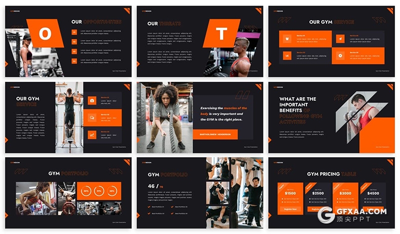 30页健身房业务展示介绍PPT模板 - 顶尖PPT