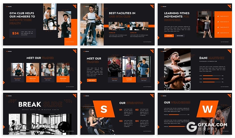 30页健身房业务展示介绍PPT模板 - 顶尖PPT