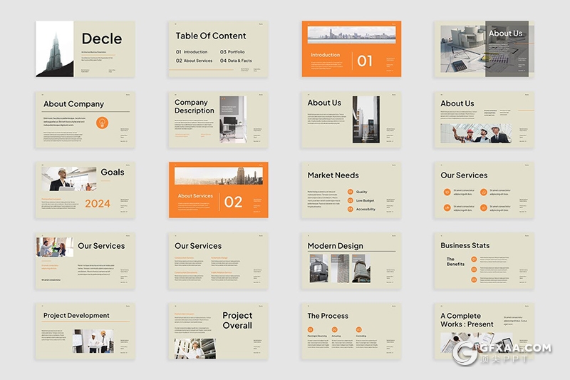 30页扁平化欧美项目合作建筑工程PPT模板 - 顶尖PPT