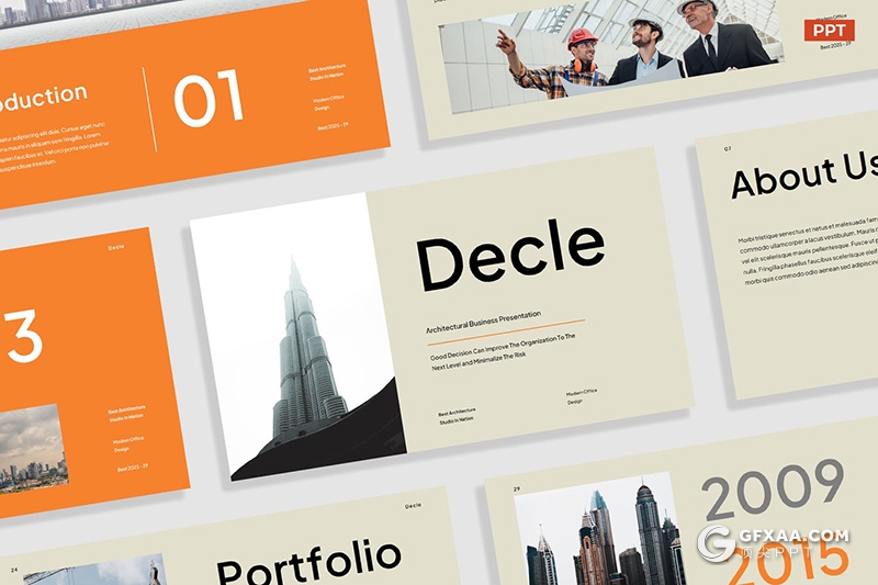 30页扁平化欧美项目合作建筑工程PPT模板 - 顶尖PPT