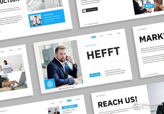 32页创意白蓝现代企业简介国外商务PPT模板 - 顶尖PPT