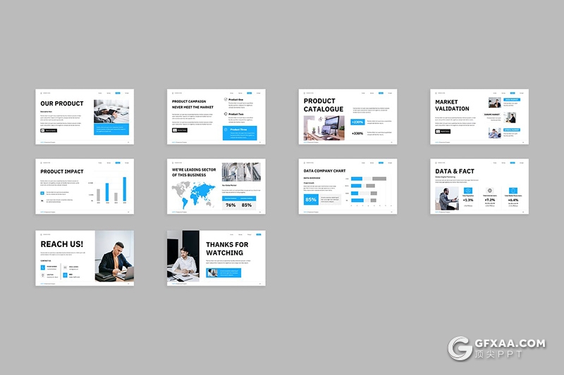 32页创意白蓝现代企业简介国外商务PPT模板 - 顶尖PPT