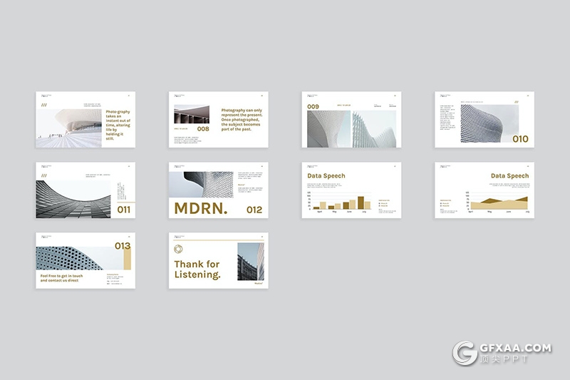 30页创意白金现代商业组合建筑美学展示PPT模板 - 顶尖PPT