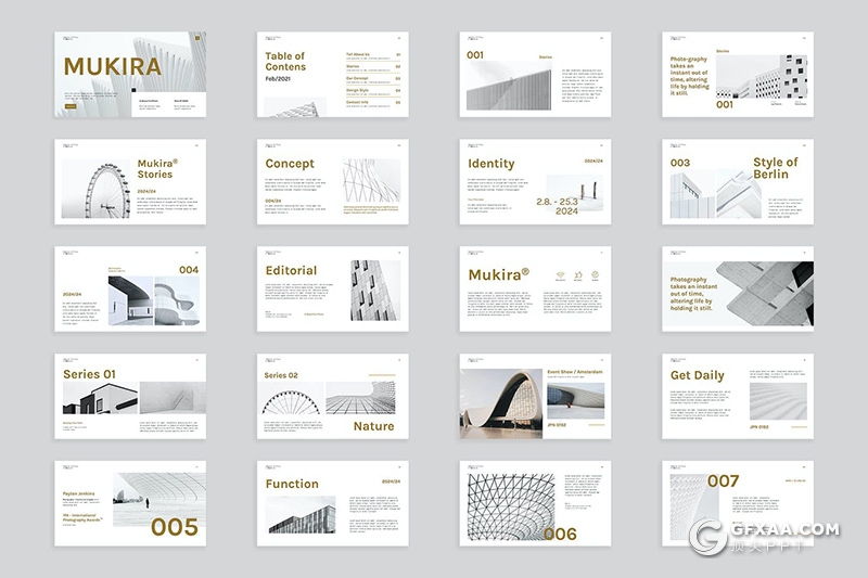 30页创意白金现代商业组合建筑美学展示PPT模板 - 顶尖PPT