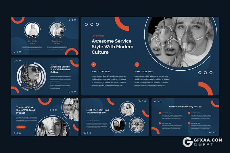 30页创意圆圈版式设计国外商务风格PPT模板 - 顶尖PPT