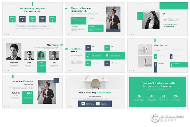 38页扁平化绿色设计公司简介作品展示PPT模板 - 顶尖PPT