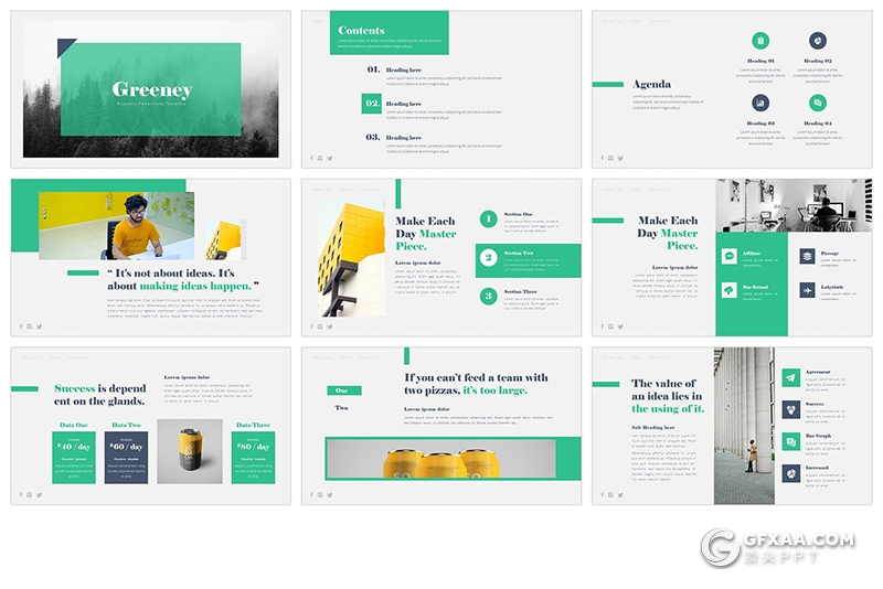 38页扁平化绿色设计公司简介作品展示PPT模板 - 顶尖PPT