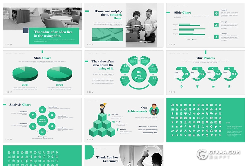 38页扁平化绿色设计公司简介作品展示PPT模板 - 顶尖PPT