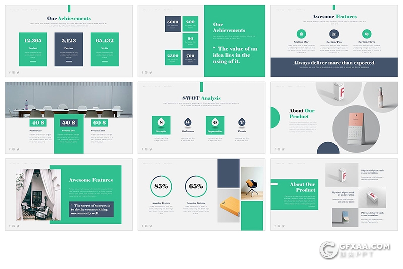 38页扁平化绿色设计公司简介作品展示PPT模板 - 顶尖PPT