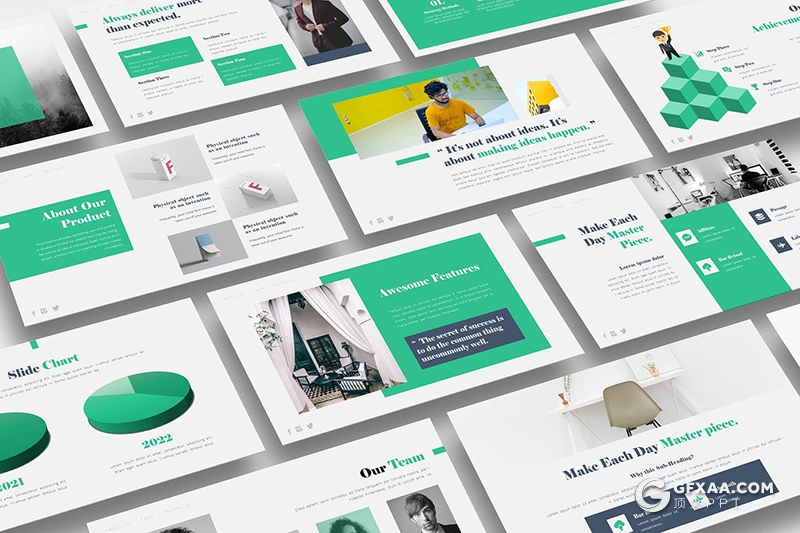 38页扁平化绿色设计公司简介作品展示PPT模板 - 顶尖PPT