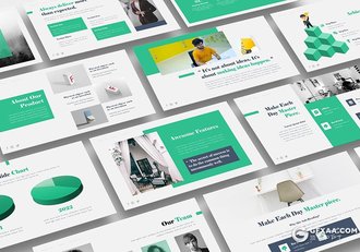 38页扁平化绿色设计公司简介作品展示PPT模板 - 顶尖PPT