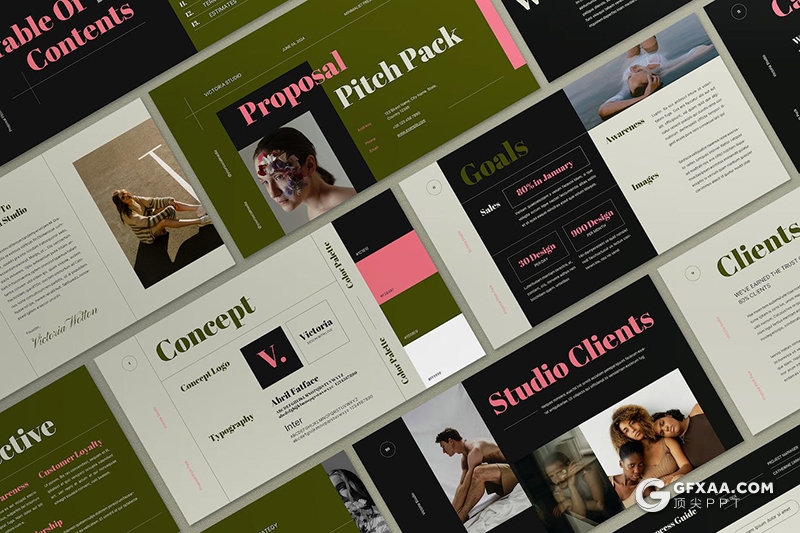 国外暗绿色时尚流行杂志风格PPT模板 - 顶尖PPT