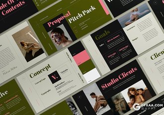 国外暗绿色时尚流行杂志风格PPT模板 - 顶尖PPT