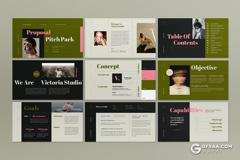 国外暗绿色时尚流行杂志风格PPT模板 - 顶尖PPT