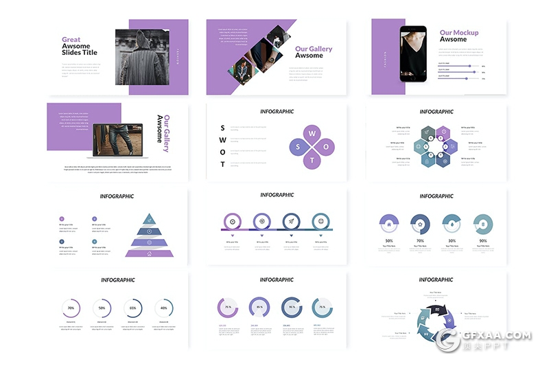 30页扁平化商务工作计划总结汇报国外PPT模板 - 顶尖PPT