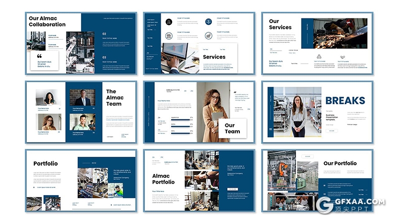 30页蓝色企业汇报机械工程公司项目合作展示PPT模板 - 顶尖PPT