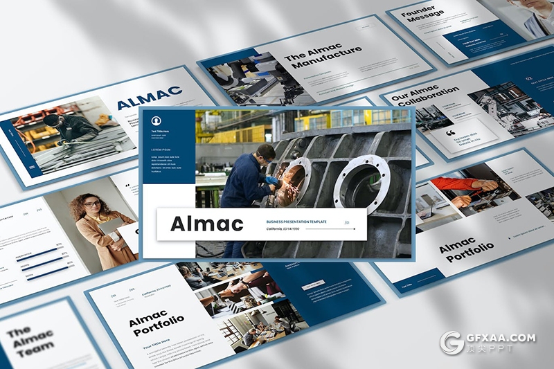 30页蓝色企业汇报机械工程公司项目合作展示PPT模板 - 顶尖PPT