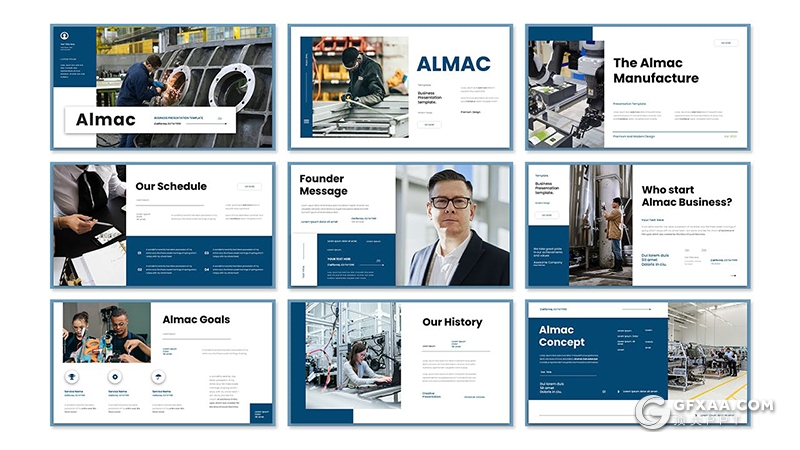 30页蓝色企业汇报机械工程公司项目合作展示PPT模板 - 顶尖PPT